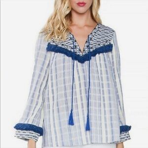 Sugar Lips Boho Embroidered Tassel Boutique Top